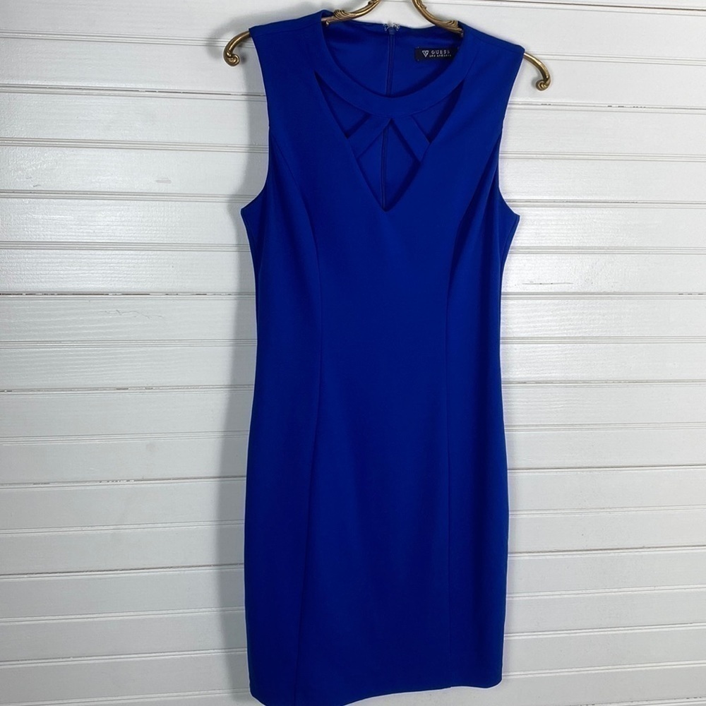 Guess Cutout Bright Blue Fitted Dress Size 10
